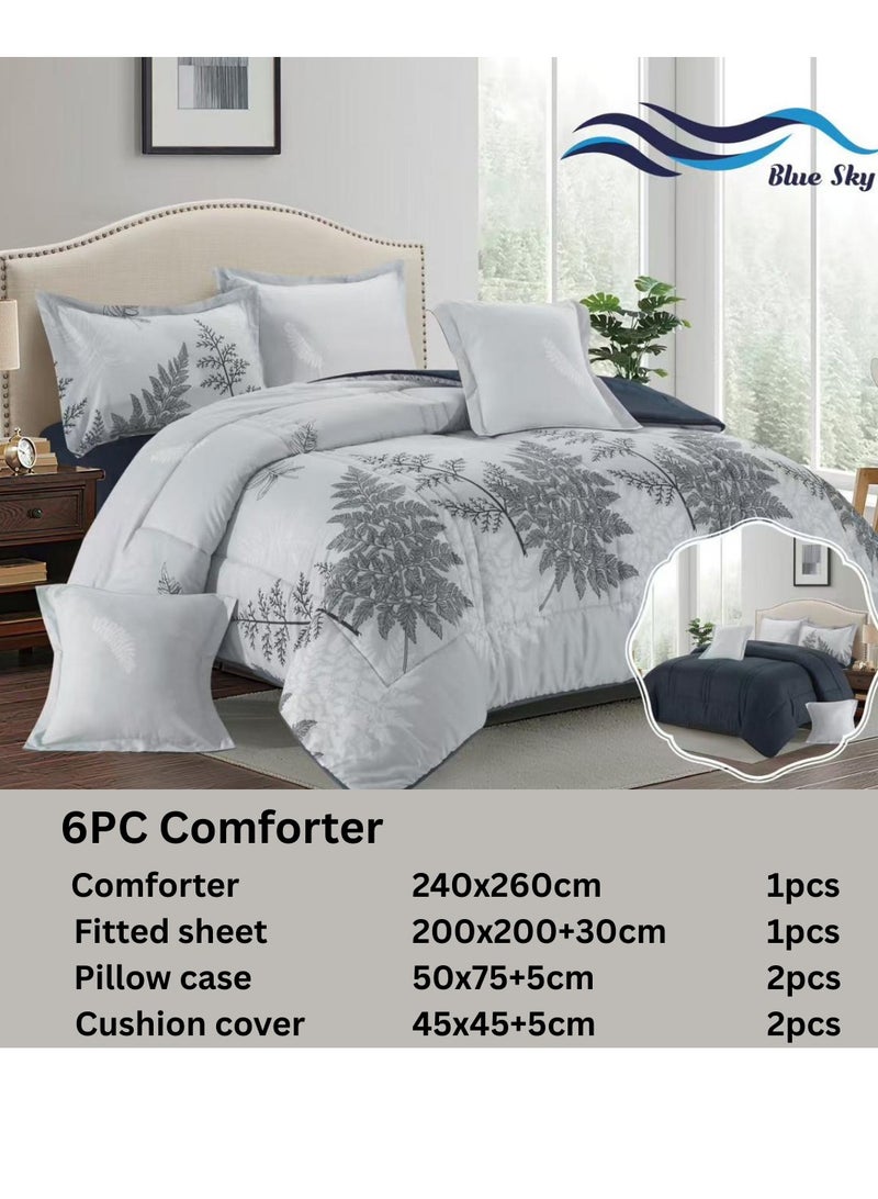 بلو سكاي طقم لحاف نفرين نظام وجهين مفرش مكون من ٦ قطع , لحاف بحشوة ٦ قطع , مايكروفايبر100% لحاف مقاس 260 في 240 سم - Image 4